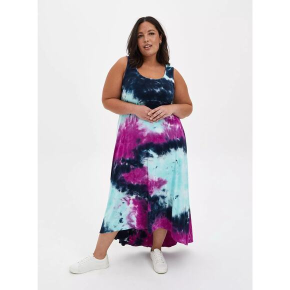 NWT Torrid Tie Dye Maxi Super Soft Hi-Low Sleeveless Dress Plus Size: 00X (10) - Picture 1 of 5